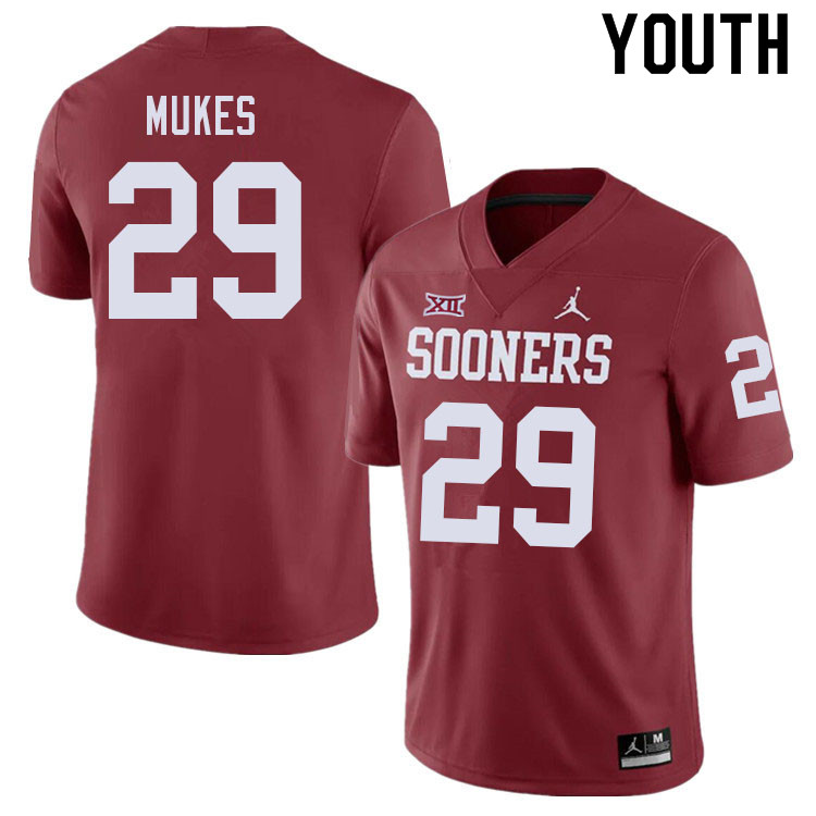 Youth #29 Jordan Mukes Oklahoma Sooners College Football Jerseys Sale-Crimson